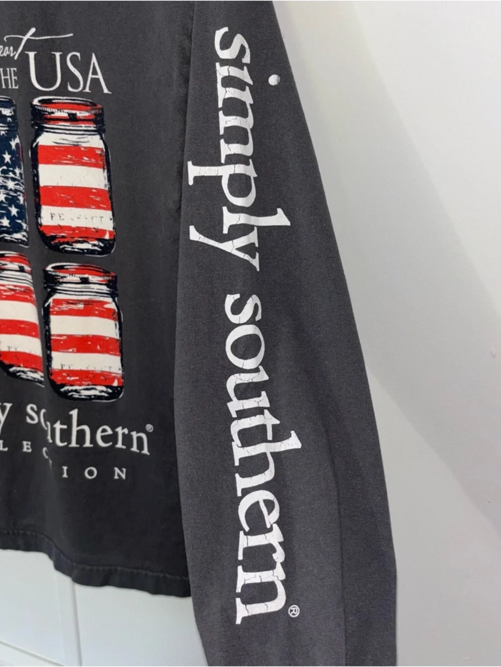 Simply Southern Charcoal Gray Long Sleeve Tee | USA Graphic Back - Picture 3 of 7